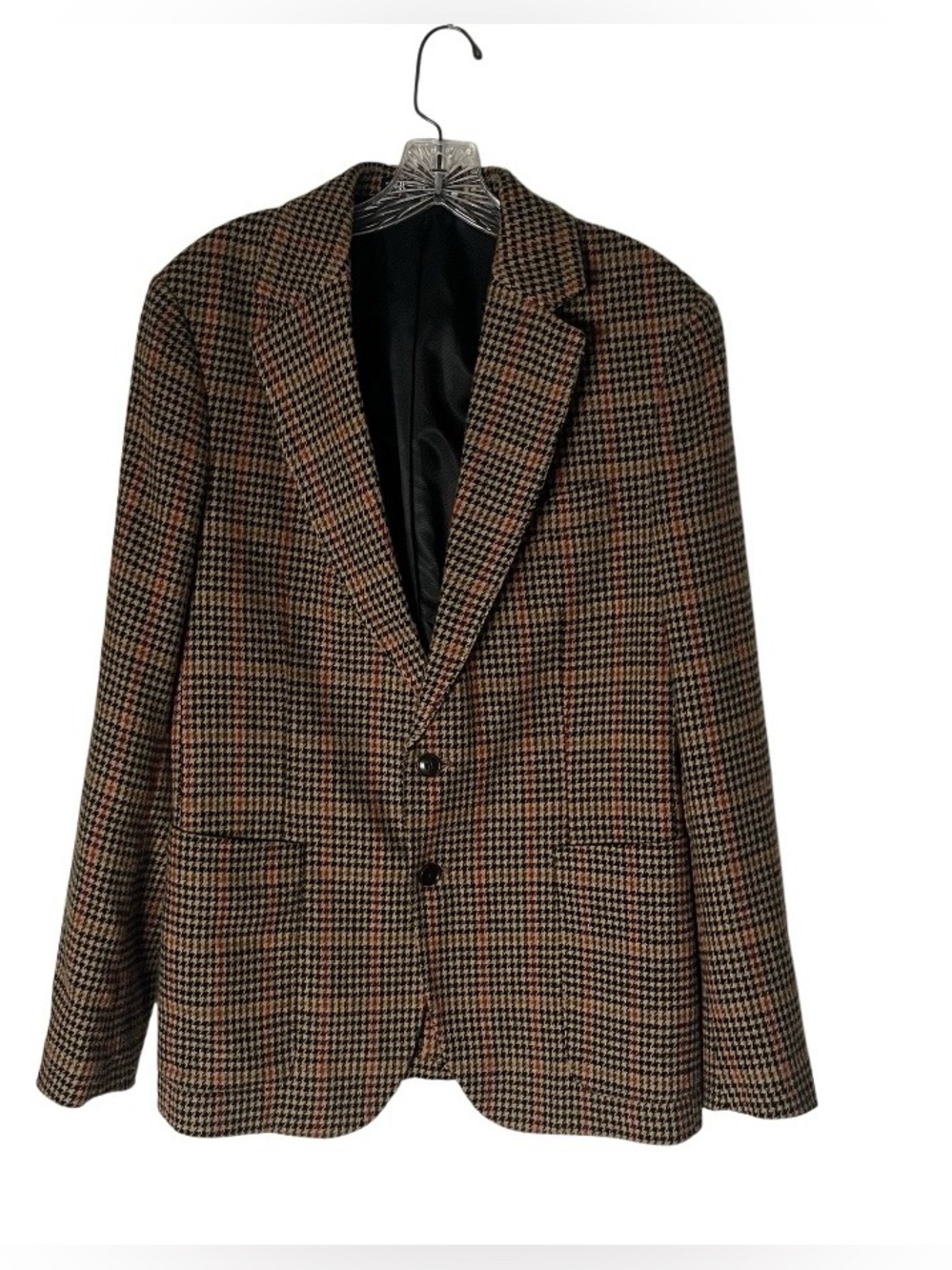 ZARA Blazer Jacket Houndstooth Plaid Italian Fabric 2 Button Mens Size Medium